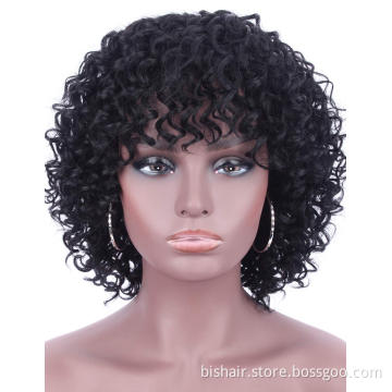 Cheap Machine Full Curl Human Hair Wig  Short Kinky Curl  With Bangs Human Hair Wig Machines For Women